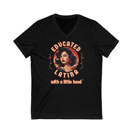 Educated Latina with a Little Hood V-Neck Shirt